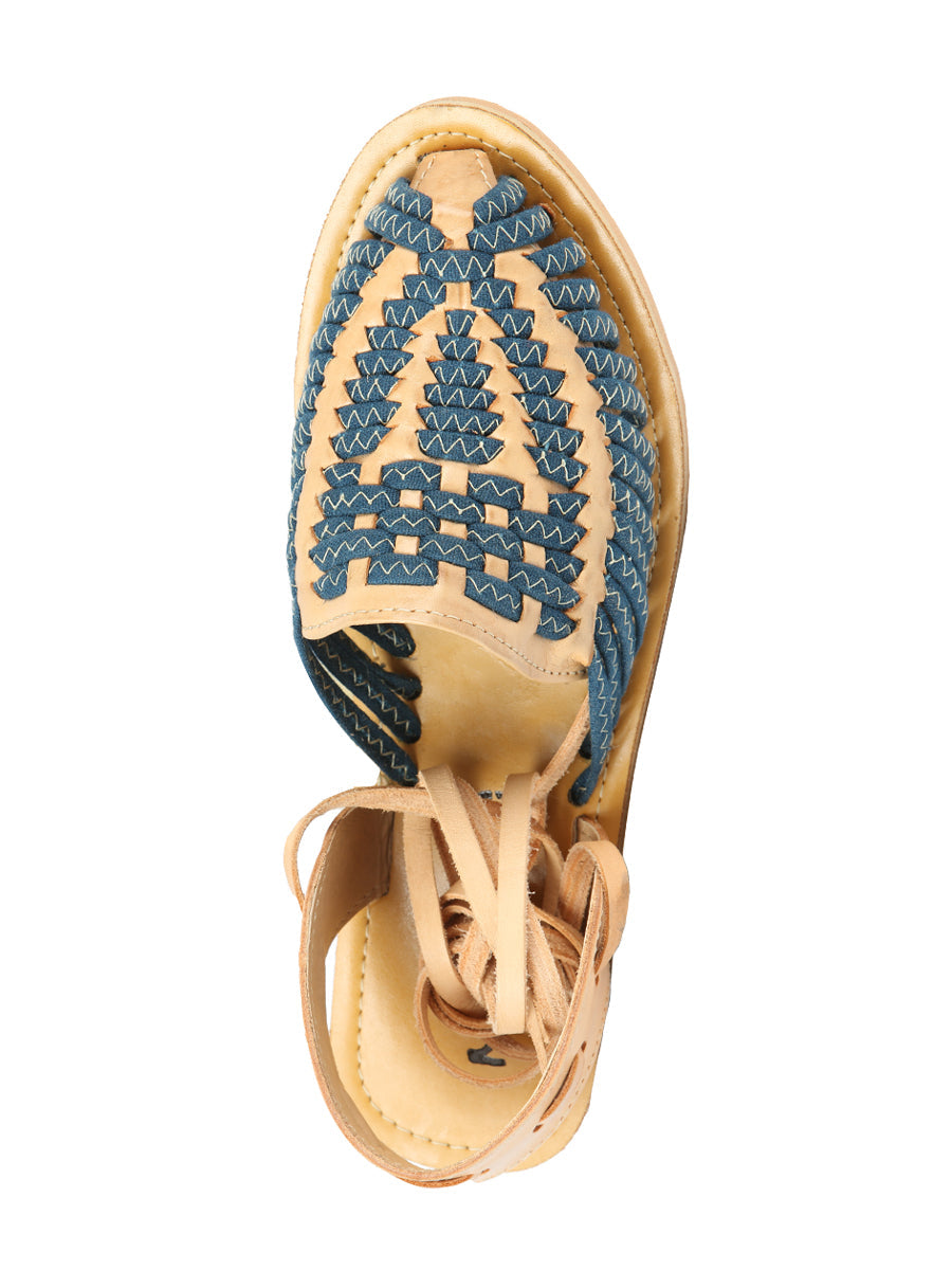 Mexican Artisanal Sandals Leather in Navy Blue/Natural