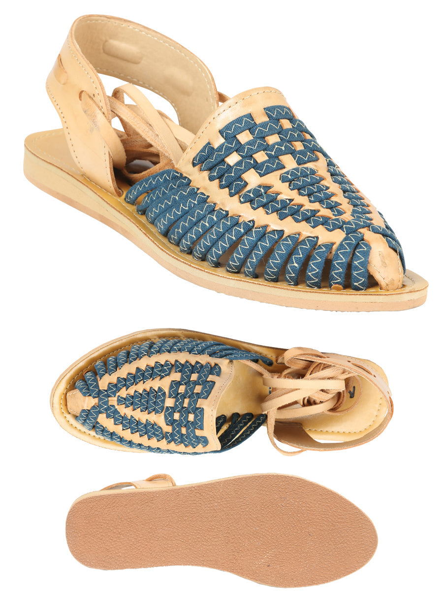 Mexican Artisanal Sandals Leather in Navy Blue/Natural