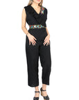 Artisanal Embroidered Jumpsuit 100% Cotton in Black