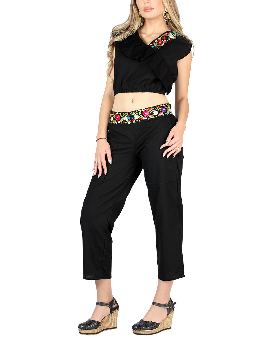 Artisanal Embroidered Set 100% Cotton in Black