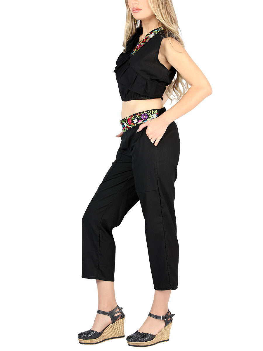 Artisanal Embroidered Set 100% Cotton in Black