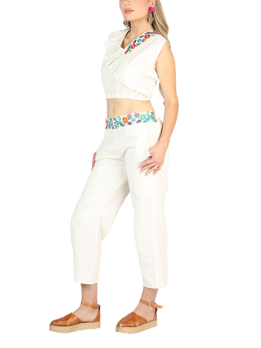 Artisanal Embroidered Set 100% Cotton in Beige