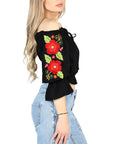Artisanal Embroidered Blouse 100% Cotton in Black