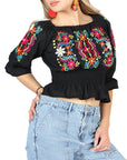 Artisanal Embroidered Blouse 100% Cotton in Black