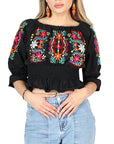 Artisanal Embroidered Blouse 100% Cotton in Black
