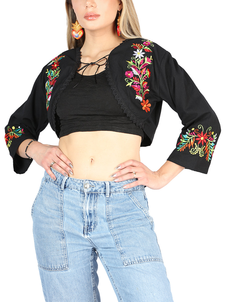 Artisanal Embroidered Torera 100% Cotton in Black