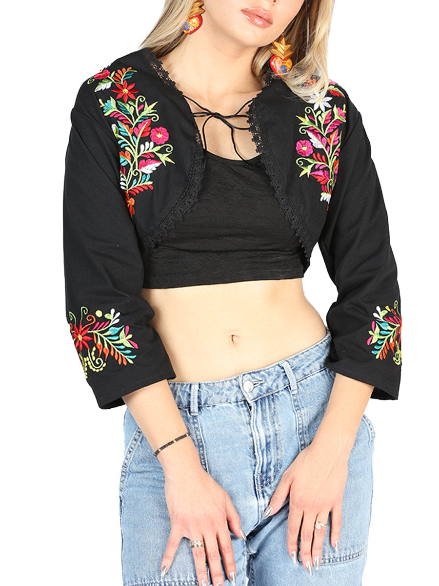 Artisanal Embroidered Torera 100% Cotton in Black