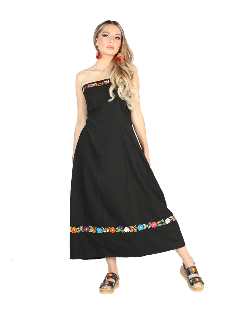 Artisanal Embroidered Dress 100% Cotton in Black