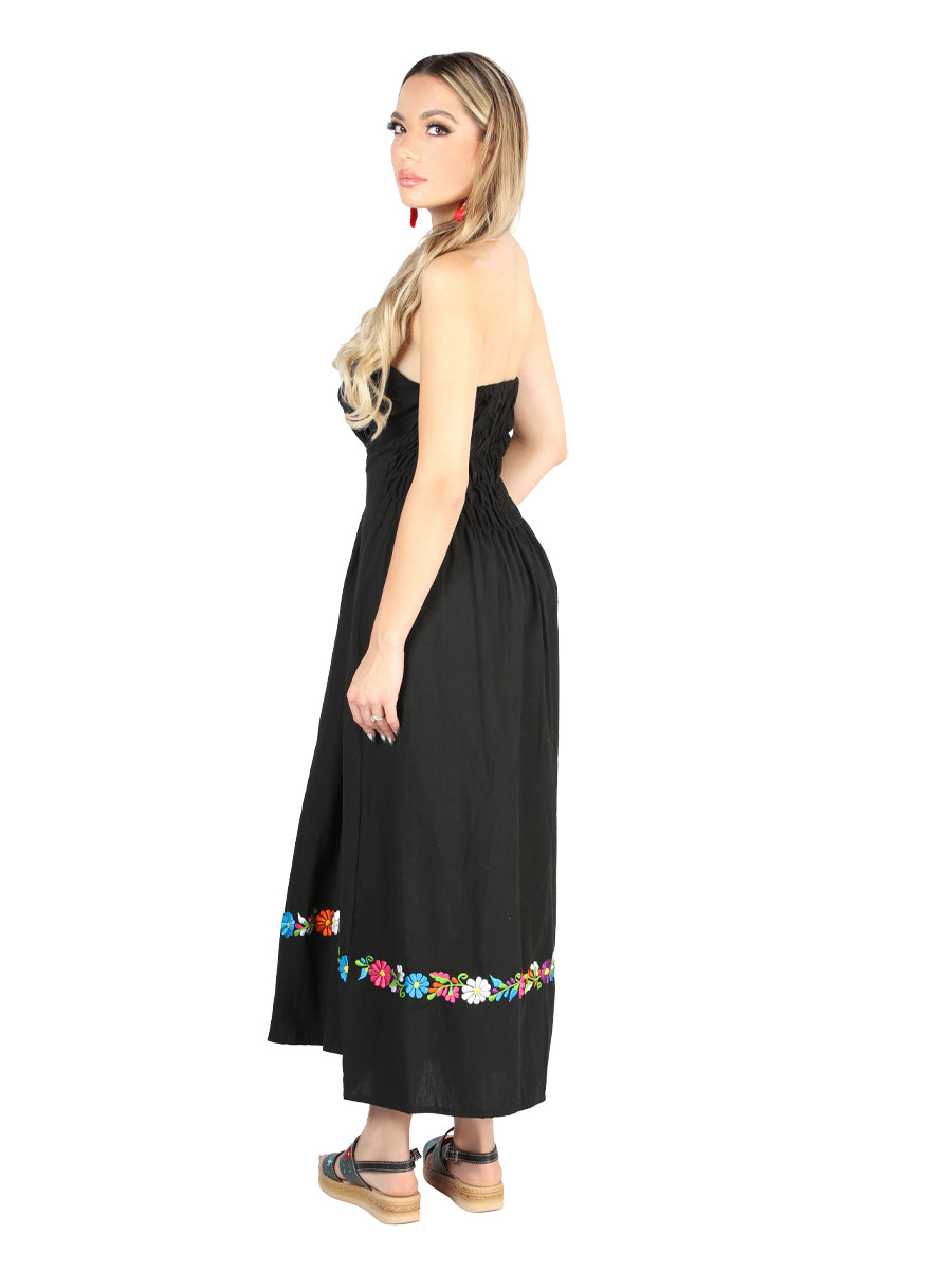 Artisanal Embroidered Dress 100% Cotton in Black