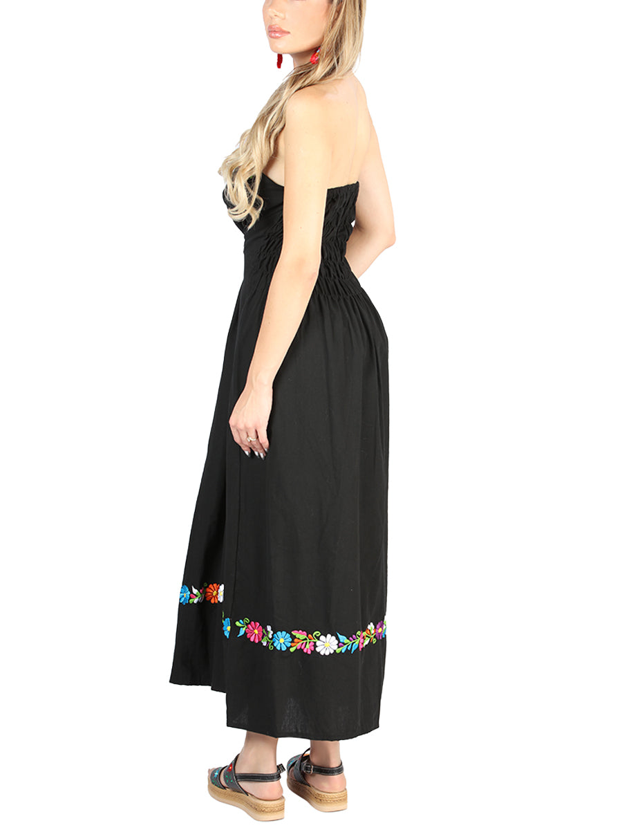 Artisanal Embroidered Dress 100% Cotton in Black