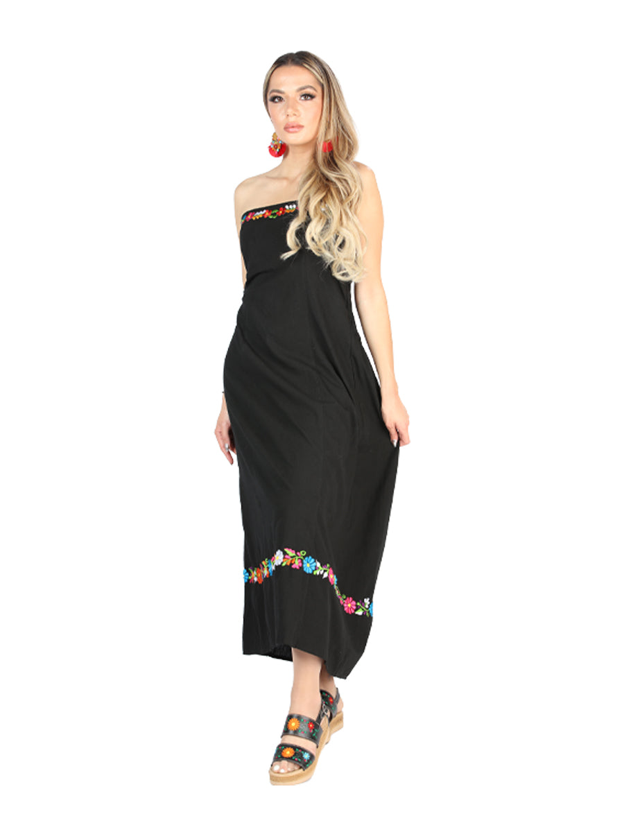 Artisanal Embroidered Dress 100% Cotton in Black