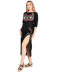 Artisanal Embroidered Dress 100% Cotton in Black