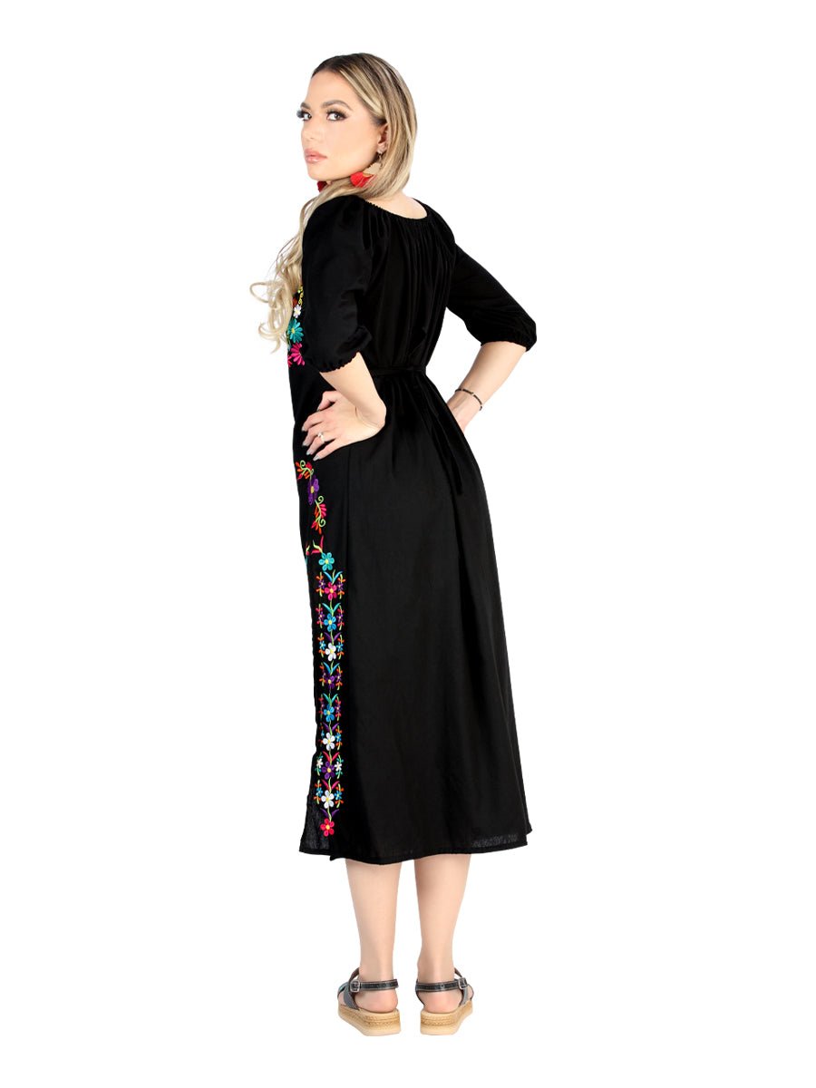 Artisanal Embroidered Dress 100% Cotton in Black