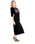 Artisanal Embroidered Dress 100% Cotton in Black