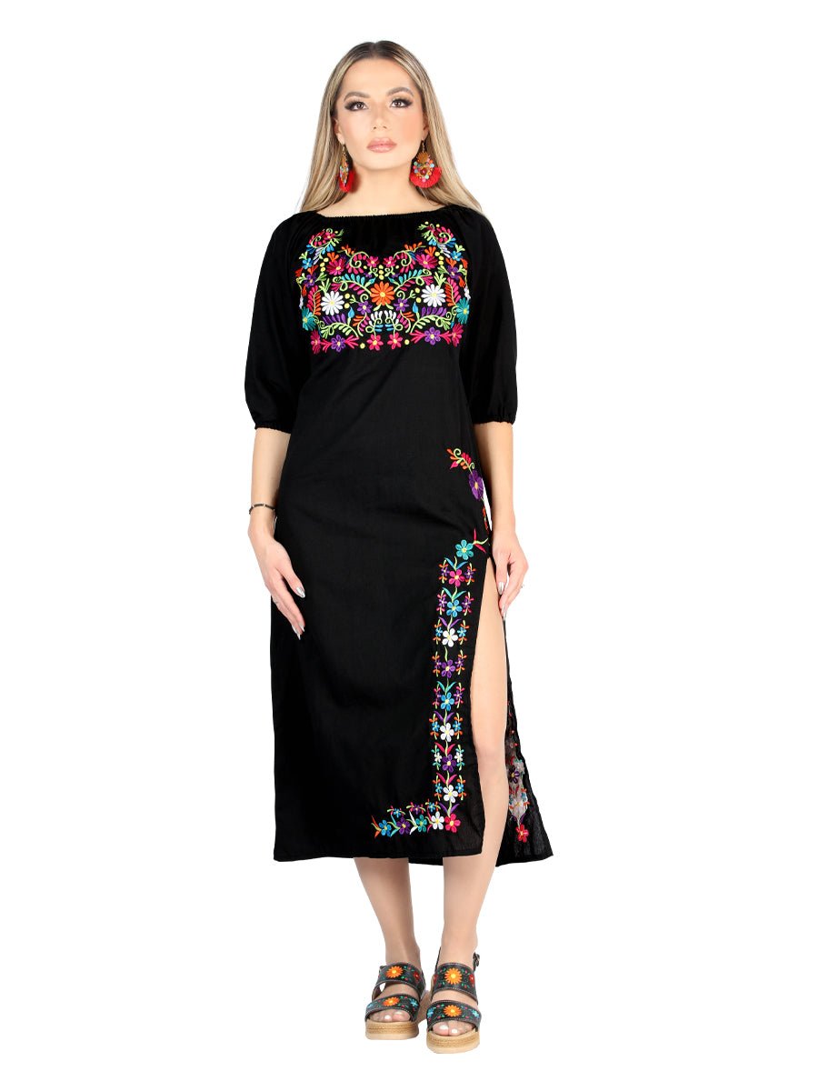 Artisanal Embroidered Dress 100% Cotton in Black