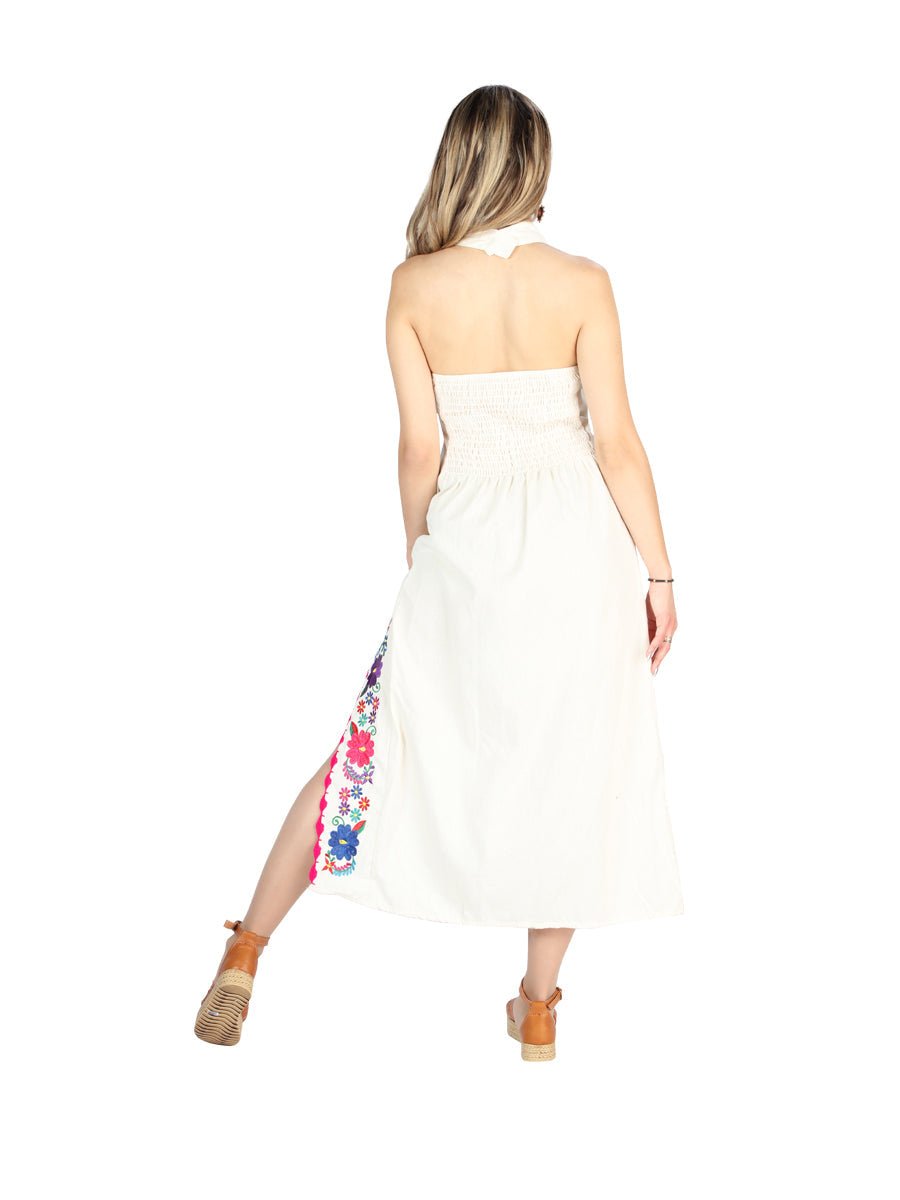 Artisanal Embroidered Dress 100% Cotton in Beige