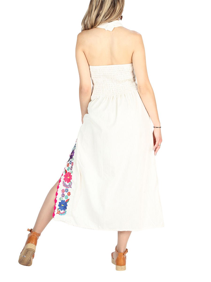 Artisanal Embroidered Dress 100% Cotton in Beige
