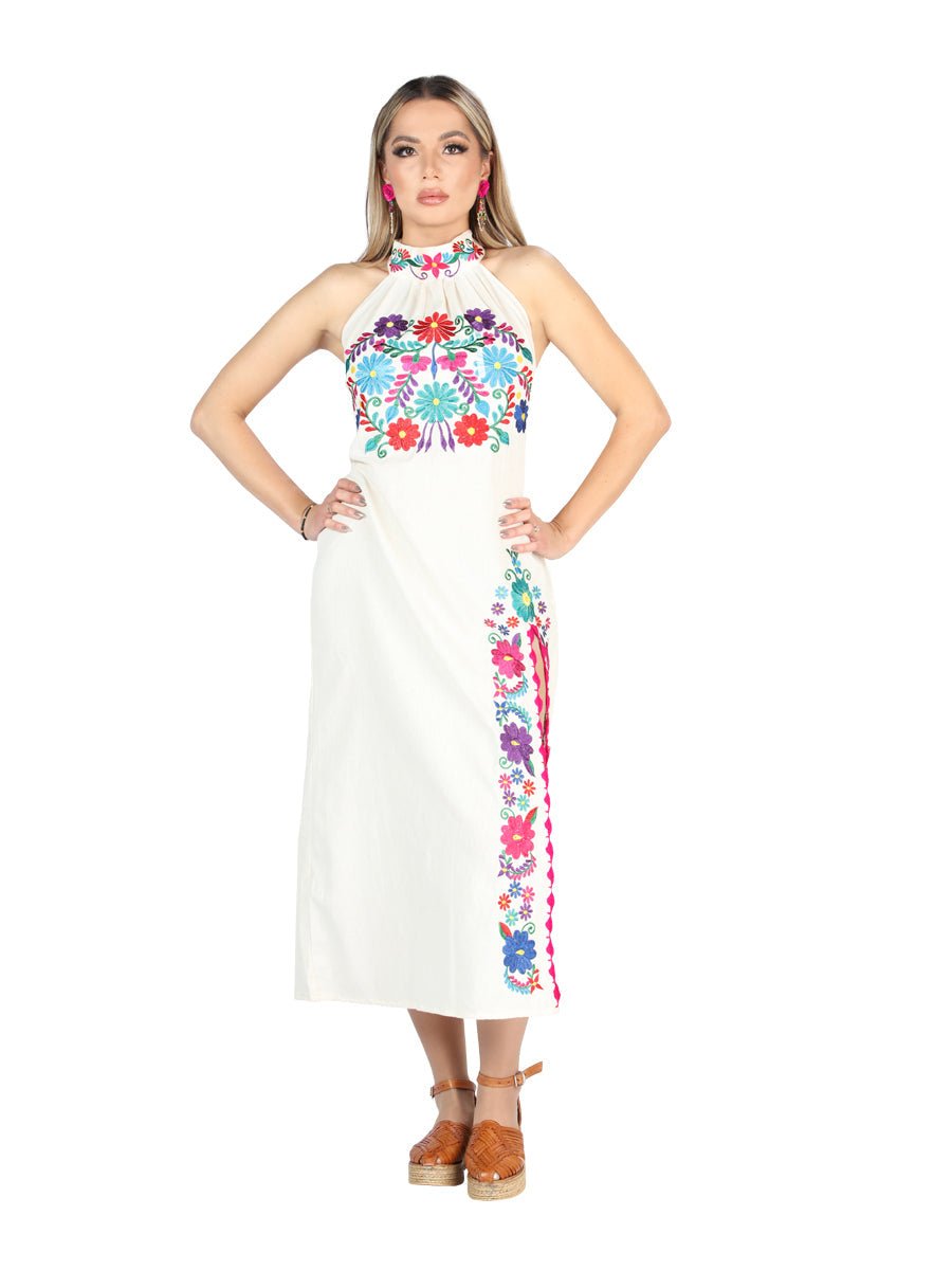 Artisanal Embroidered Dress 100% Cotton in Beige