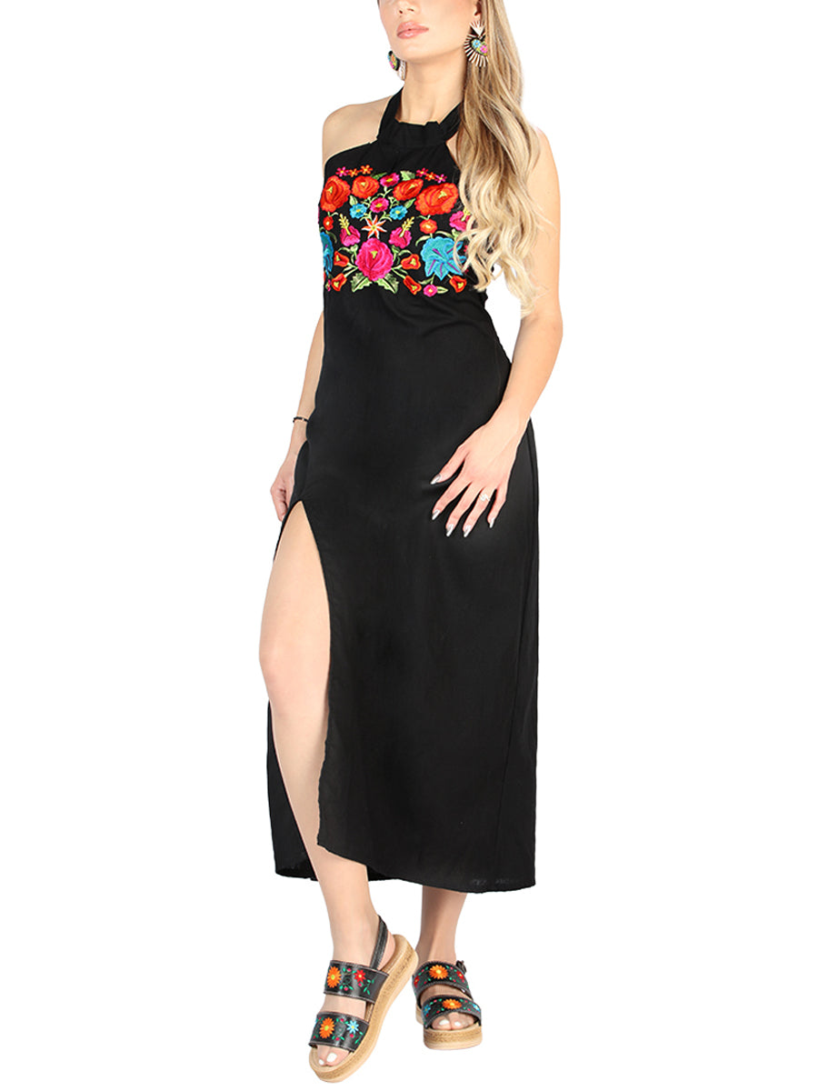 Artisanal Embroidered Dress 100% Cotton in Black