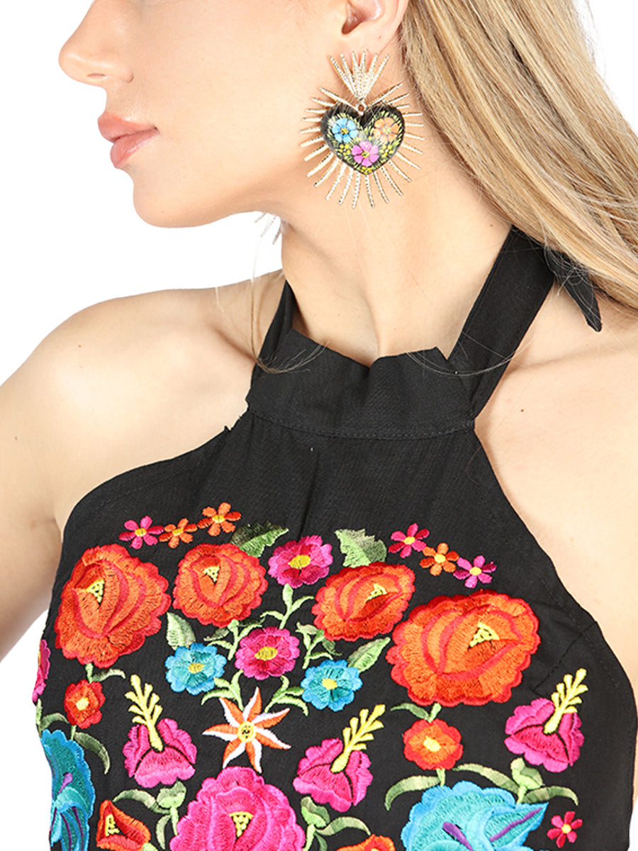 Artisanal Embroidered Dress 100% Cotton in Black
