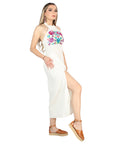 Artisanal Embroidered Dress 100% Cotton in Beige