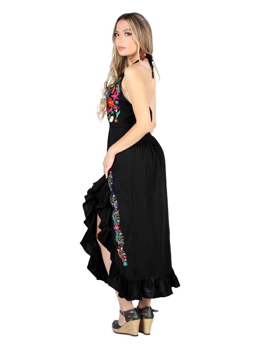 Artisanal Embroidered Dress 100% Cotton in Black
