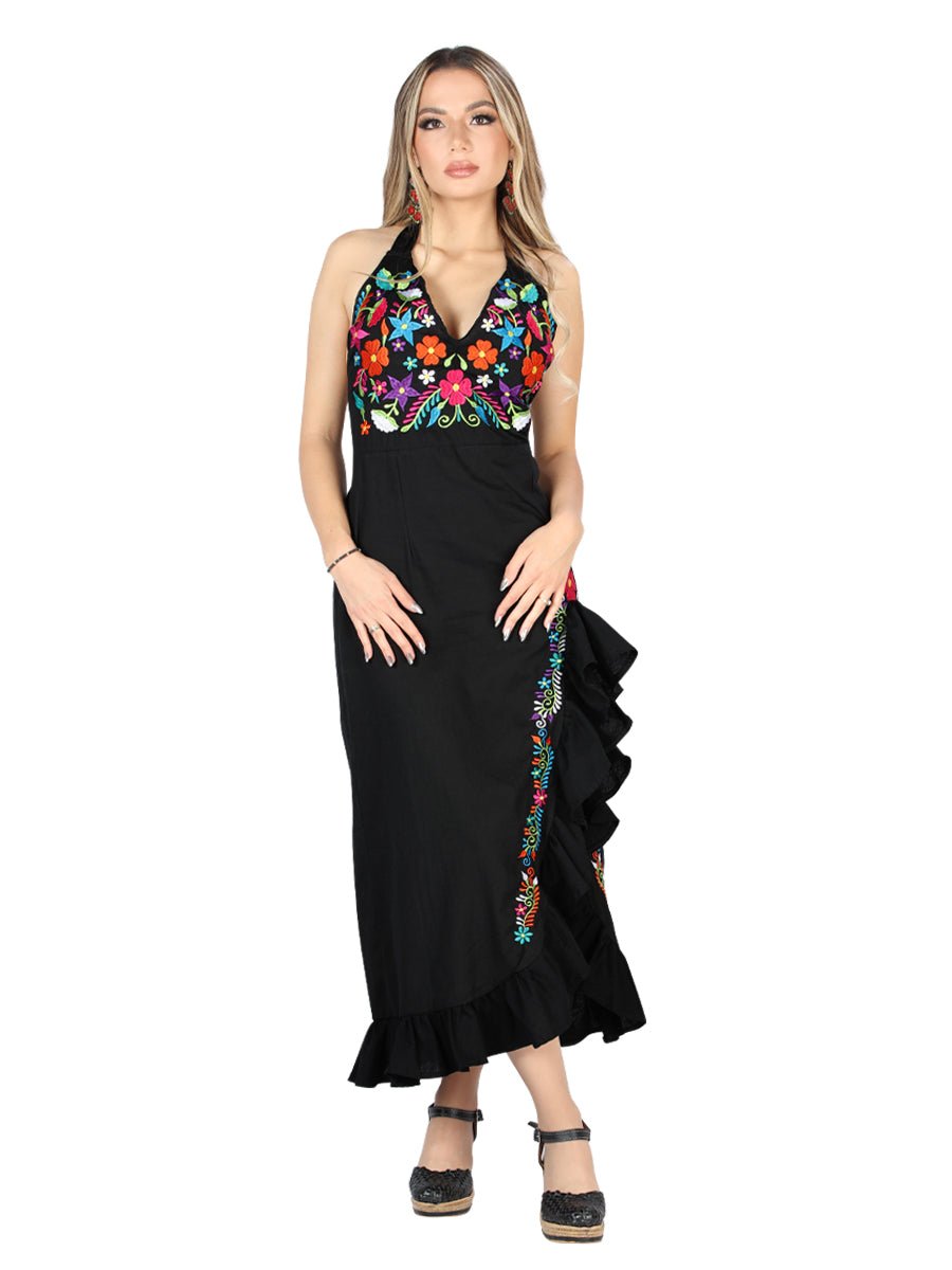 Artisanal Embroidered Dress 100% Cotton in Black