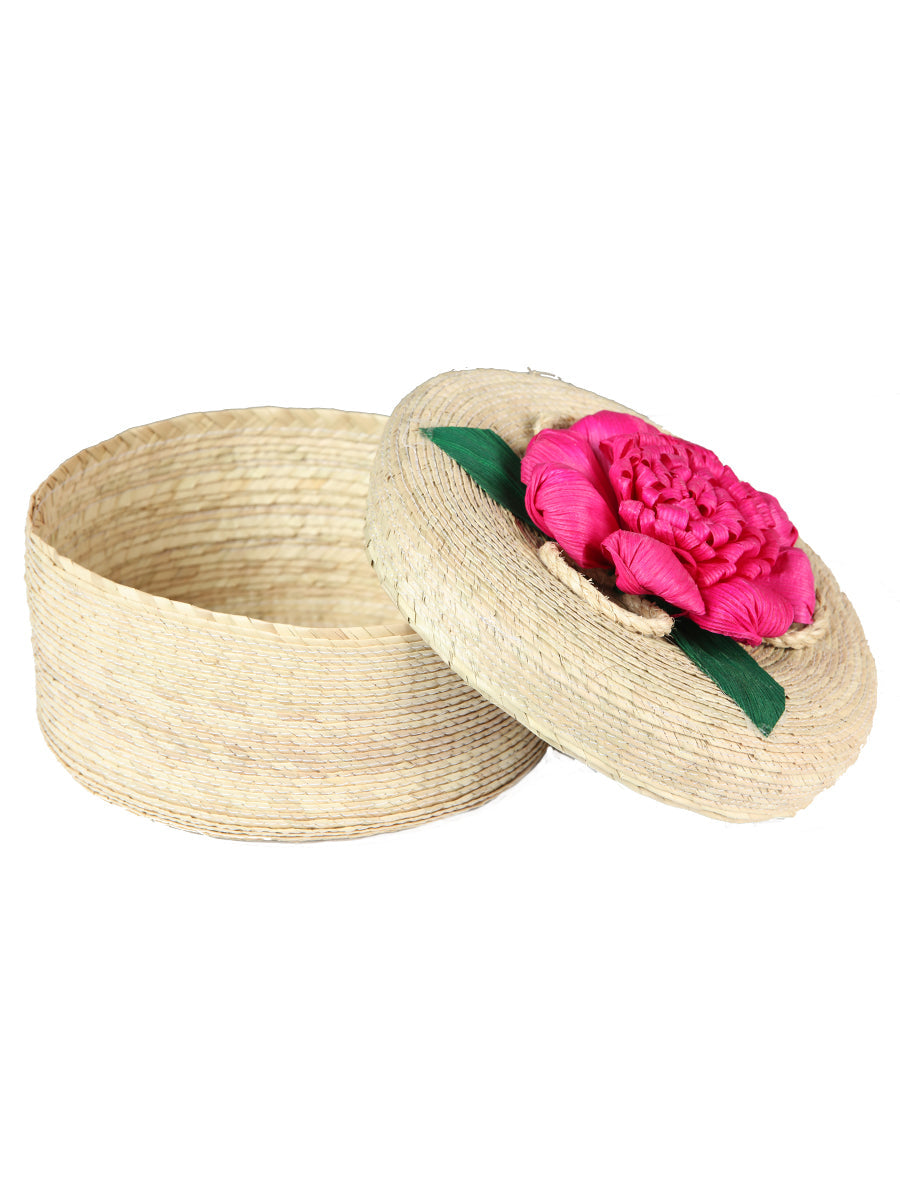 Artisanal Tortilla Warmer 100% Palm Leaf in Fuchsia Flower