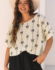 Bow Textured Short Puff Sleeve Top