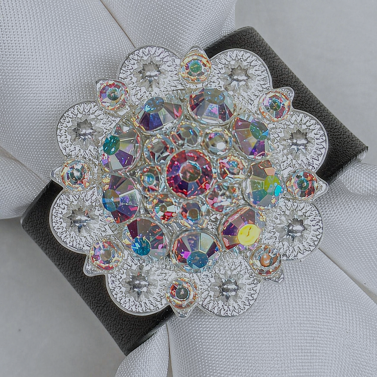 Bright Silver AB Crystal Concho Napkin Ring 