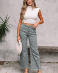 Leopard Frayed Edge High Waist Wide Leg Jeans