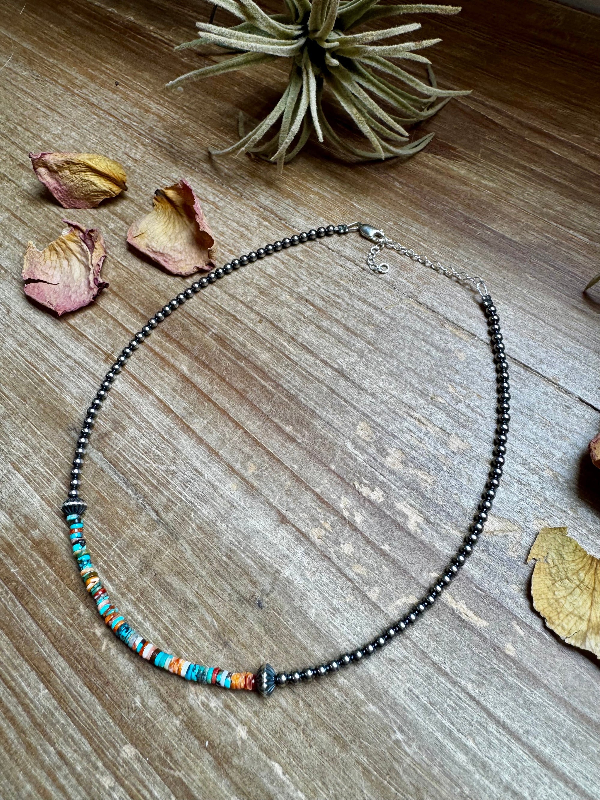 Sterling Silver Pearl Choker with Extra Turquoise &amp; Spiny Oyster