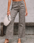 Leopard Frayed Edge High Waist Wide Leg Jeans