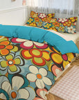 Groovy Floral Hippie Reversible 3-Piece Bedding Set (1 Duvet Cover + 2 Pillow Shams) – 102"×90"