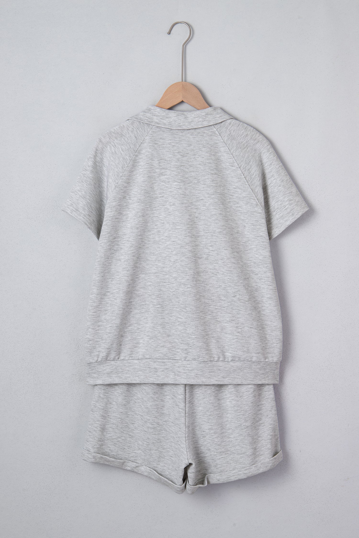 Collared V-Neck Tee &amp; Drawstring Shorts Set