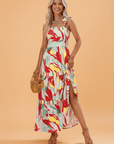 Abstract Stripe Patchwork Tie Strap Maxi Dress