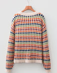 Multicolour Dotty Striped Pattern Knit Drop Shoulder Sweater