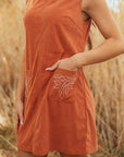 Molly Corduroy Western Embroidered Patched Pocket Mini Dress