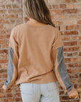 Colorblock Thermal Textured Knit Drop Shoulder Henley Top