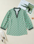 Plus Size Floral Contrast Trim V-Neck Blouse