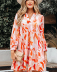 Abstract Split Neck Long Sleeve Dress