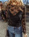 Lace Mesh Crochet Long Sleeve Blouse