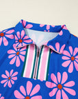 Floral Stripe Quarter-Zip Cap Sleeve Mini Dress
