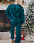 Waffle Textured Patchwork Hooded Top and Pants Set