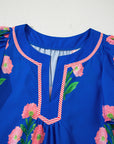 Floral Short Sleeve Split Neck Mini Dress