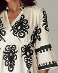 Western Geometric 3/4 Sleeve Midi Dress