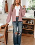 Textured Knit Button Front V-Neck Cardigan