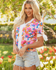 Aleia Floral Knotted Short Sleeve Blouse