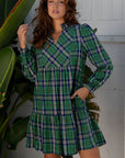 Plaid Frilled Collar Long Sleeve Mini Dress