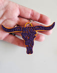 3d Print Tooled Longhorn Keychain or Purse Charm Ornament - Made in America - choice of colors